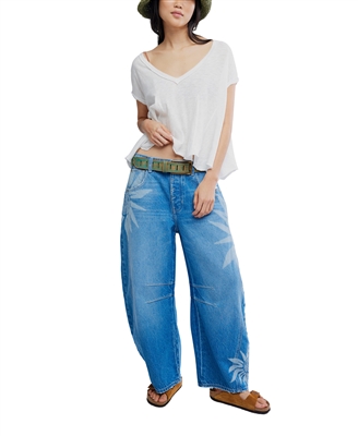 Free People We The Free Good Luck Printed Barrel Jean Sun Fade